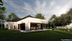 nowoczesny dom parterowy Projekt Stodoła T zadaszony taras