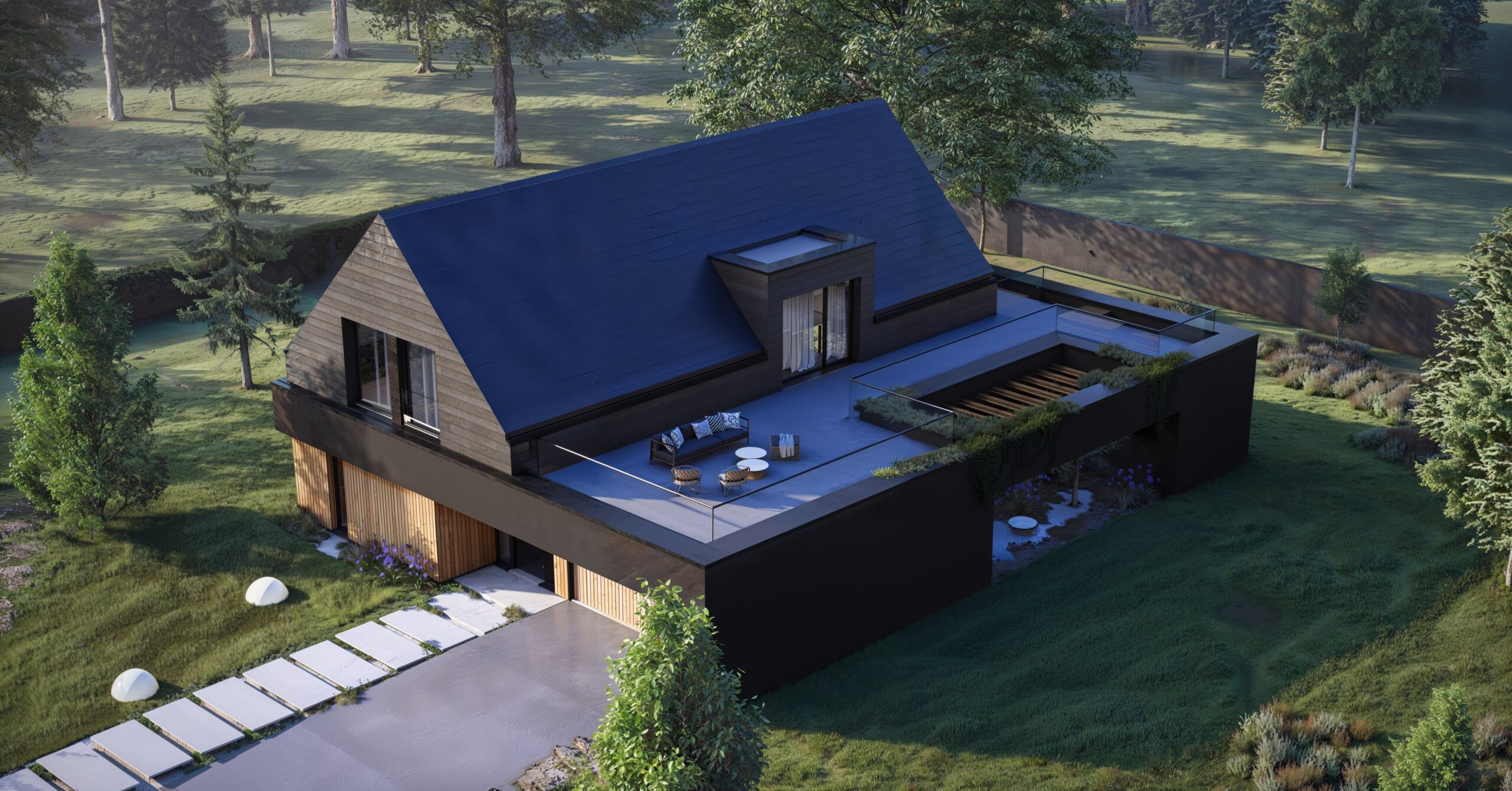 Projekt Stodoła XL Minus Aksonometria Front