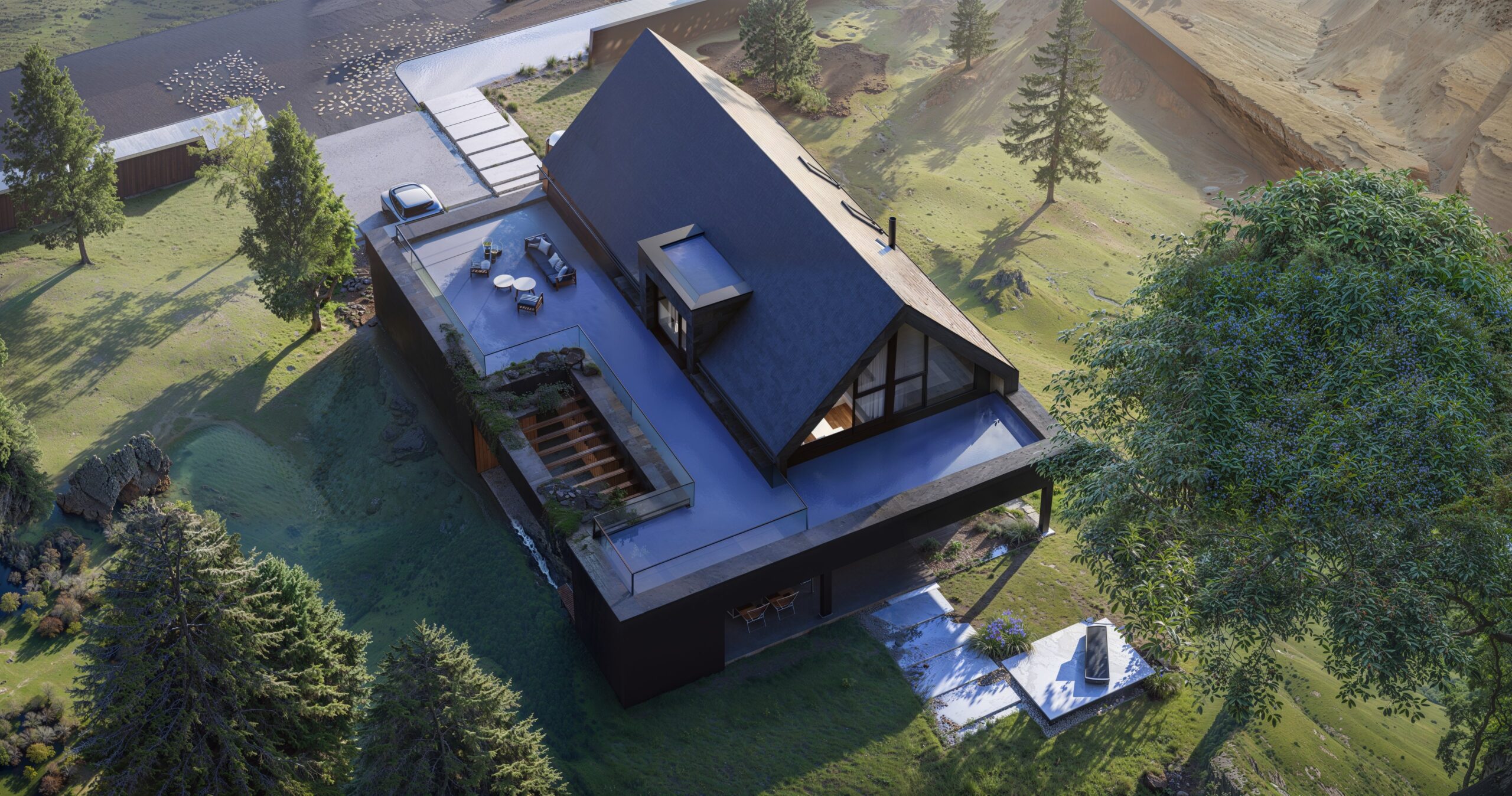 Projekt Stodoła XL Minus Aksonometria ogród