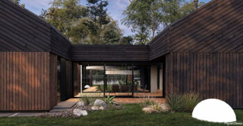 Projekt Stotodoła Stodoła H widok na patio